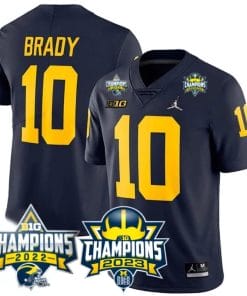 Tom Brady Jersey #10 Michigan Wolverines 2023 Big Ten Back to Back Champions Patch Stitched Navy