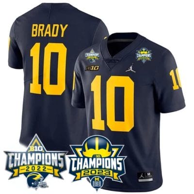 Tom Brady Jersey #10 Michigan Wolverines 2023 Big Ten Back to Back Champions Patch Stitched Navy