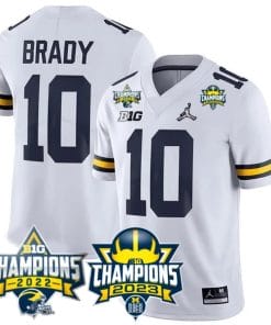 Tom Brady Jersey #10 Michigan Wolverines 2023 Big Ten Back to Back Champions Patch Stitched White