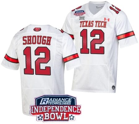 Tyler Shough Jersey #12 Texas Tech Red Raiders Independence Bowl Patch Football 2023 White 8 Tyler Shough Jersey #12 Texas Tech Red Raiders Independence Bowl Patch Football 2023 White