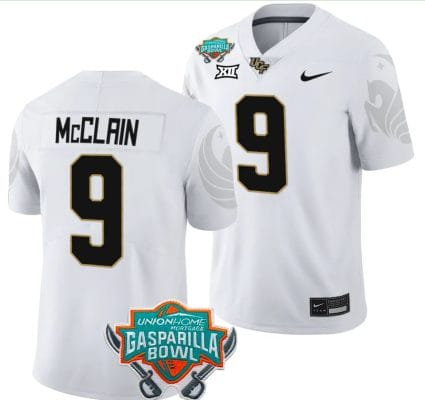 Timmy McClain Jersey #9 UCF Knights 2023 Gasparilla Bowl Patch Football White
