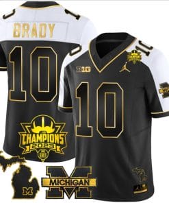 Tom Brady Jersey #10 Michigan Wolverines 2023 Big Ten Champions Patch Stitched Gold Alternate