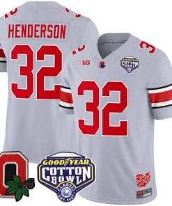 TreVeyon Henderson Jersey #32 Ohio State Buckeyes Good Year Cotton Bowl Patch Football Gray