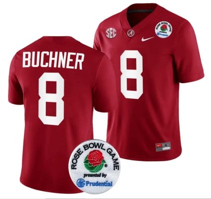 Tyler Buchner Jersey #8 Alabama Crimson Tide Rose Bowl Game 2024 Patch College Football Playoff Crimson 8 Tyler Buchner Jersey #8 Alabama Crimson Tide Rose Bowl Game 2024 Patch College Football Playoff Crimson