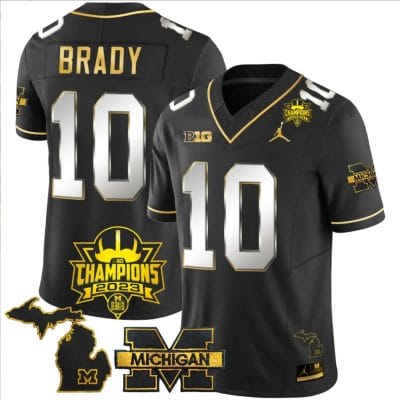 Tom Brady Jersey #10 Michigan Wolverines 2023 Big Ten Champions Patch Stitched Black Limited