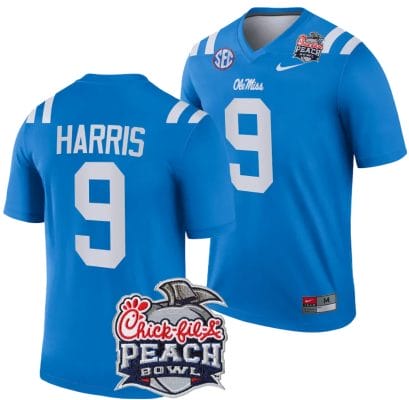 Tre Harris Jersey #9 Ole Miss Rebels Peach Bowl Patch 2024 College Football Blue