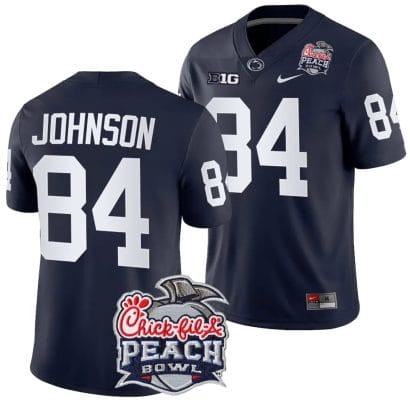 Theo Johnson Jersey #84 Penn State Peach Bowl Patch 2024 College Football Navy 8 Theo Johnson Jersey #84 Penn State Peach Bowl Patch 2024 College Football Navy