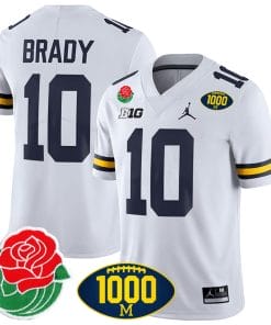 Tom Brady Jersey #10 Michigan Wolverines 1000 Wins & Rose Bowl Patch Special White