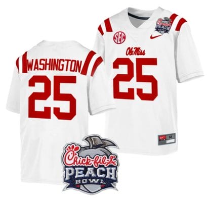 Trey Washington Jersey #25 Ole Miss Rebels Peach Bowl Patch 2024 College Football White