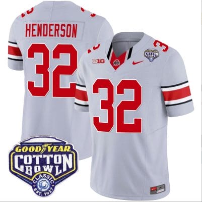 TreVeyon Henderson Jersey #32 Ohio State Buckeyes Cotton Bowl Patch Vapor Football Gray