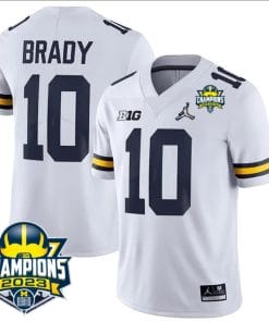 Tom Brady Jersey #10 Michigan Wolverines 2023 Big Ten Champions Patch Stitched White