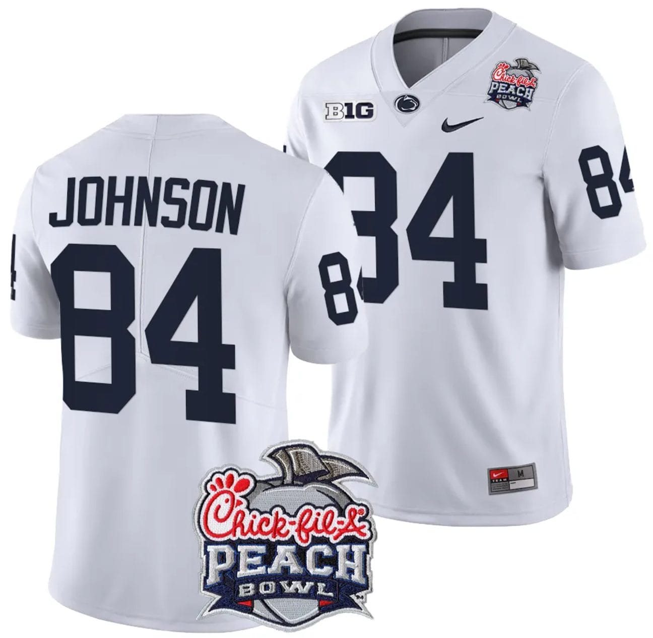 Theo Johnson Jersey #84 Penn State Peach Bowl Patch 2024 College Football White 1 Theo Johnson Jersey #84 Penn State Peach Bowl Patch 2024 College Football White