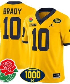Tom Brady Jersey #10 Michigan Wolverines 1000 Wins & Rose Bowl Patch Special Yellow