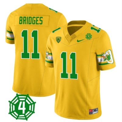 Trikweze Bridges Jersey #11 Oregon Ducks Honor Spencer Webb Patch Football Yellow