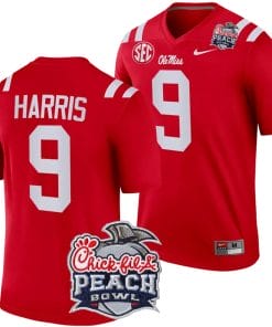 Tre Harris Jersey #9 Ole Miss Rebels Peach Bowl Patch 2024 College Football Red
