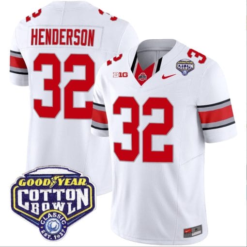 TreVeyon Henderson Jersey #32 Ohio State Buckeyes Cotton Bowl Patch Vapor Football White