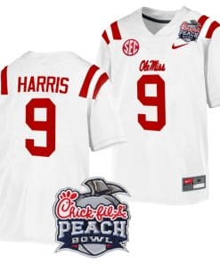 Tre Harris Jersey #9 Ole Miss Rebels Peach Bowl Patch 2024 College Football White