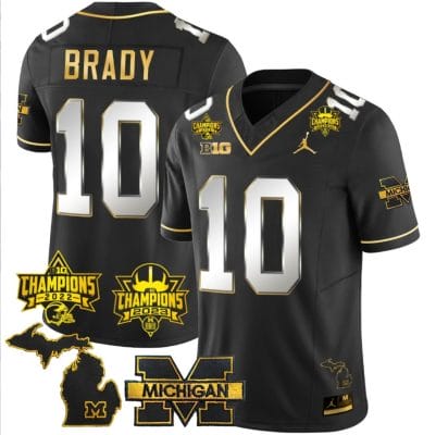 Tom Brady Jersey #10 Michigan Wolverines 2023 Big Ten Back to Back Champions Patch Stitched Black Limited