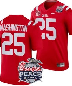 Trey Washington Jersey #25 Ole Miss Rebels Peach Bowl Patch 2024 College Football Red