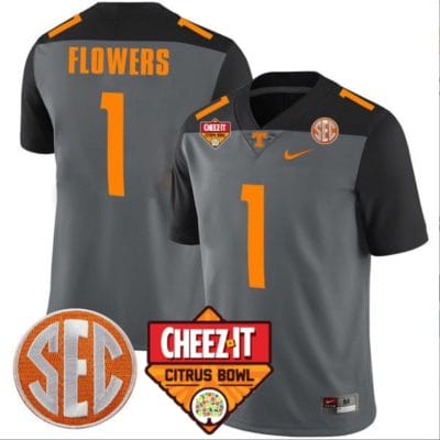 Trevon Flowers Jersey #1 Tennessee Volunteers Football Cheez It Citrus Bowl Patch Smoke Gray