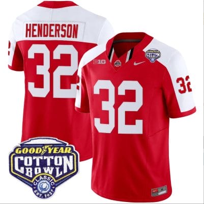 TreVeyon Henderson Jersey #32 Ohio State Buckeyes Cotton Bowl Patch Vapor Football Red Alternate 8 TreVeyon Henderson Jersey #32 Ohio State Buckeyes Cotton Bowl Patch Vapor Football Red Alternate