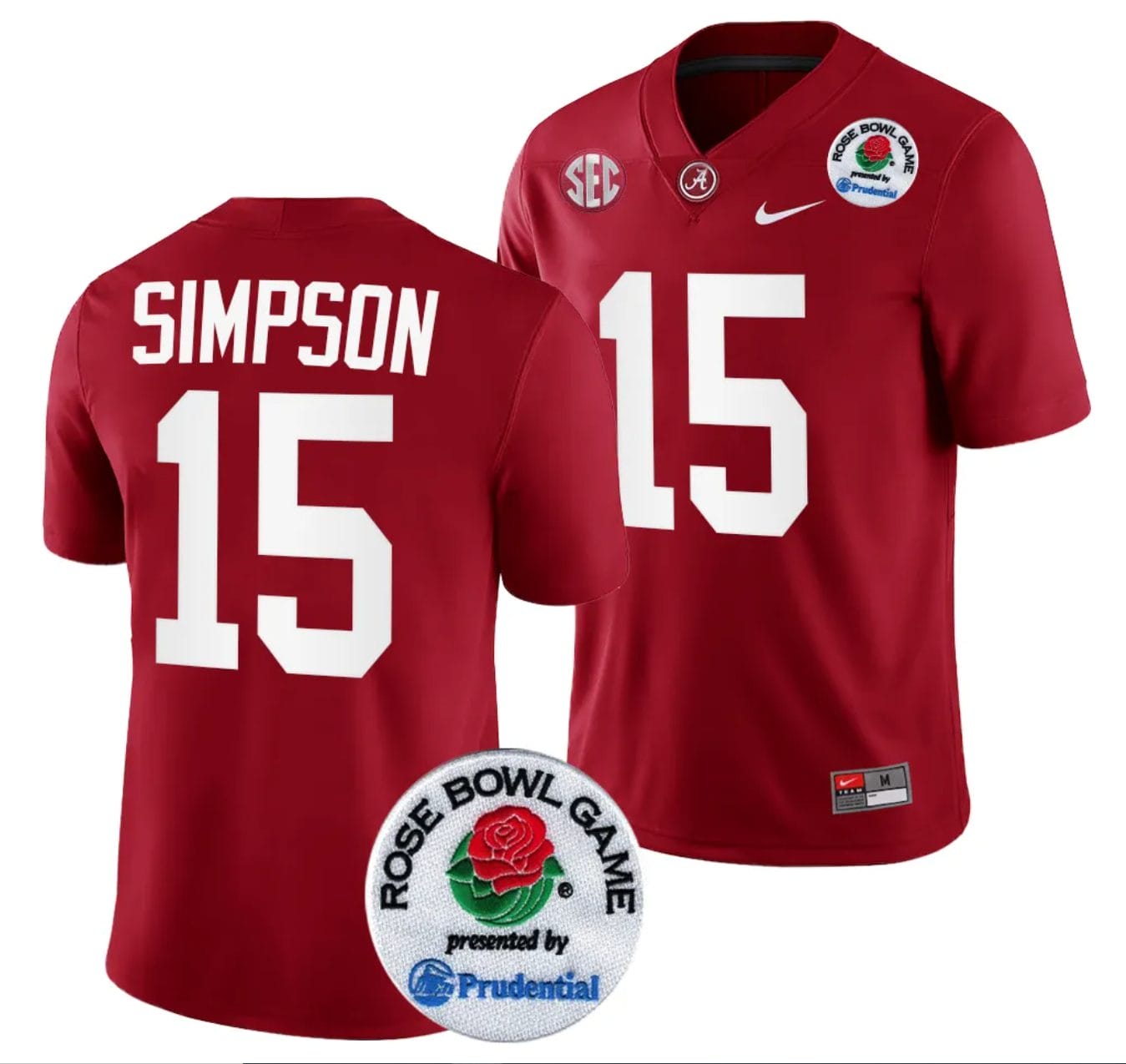 Ty Simpson Jersey #15 Alabama Crimson Tide Rose Bowl Game 2024 Patch College Football Playoff Crimson 1 Ty Simpson Jersey #15 Alabama Crimson Tide Rose Bowl Game 2024 Patch College Football Playoff Crimson
