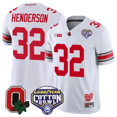 TreVeyon Henderson Jersey #32 Ohio State Buckeyes Good Year Cotton Bowl Patch Football White