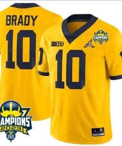 Tom Brady Jersey #10 Michigan Wolverines 2023 Big Ten Champions Patch Stitched Maize