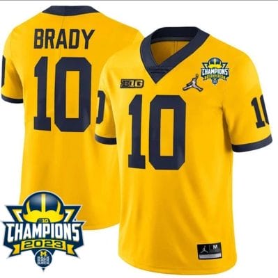 Tom Brady Jersey #10 Michigan Wolverines 2023 Big Ten Champions Patch Stitched Maize