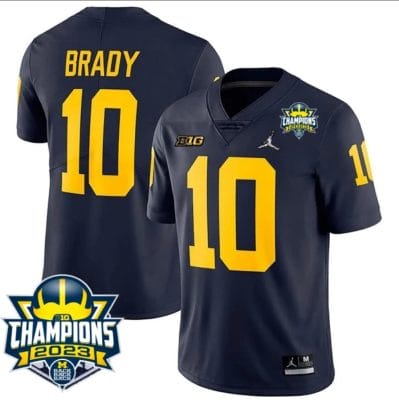 Tom Brady Jersey #10 Michigan Wolverines 2023 Big Ten Champions Patch Stitched Navy
