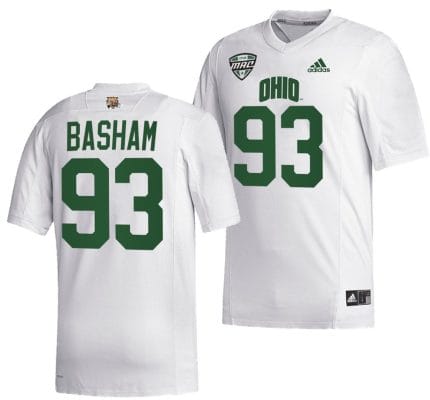 Tarell Basham Jersey #93 Ohio Bobcats College Football Uniform White 8 Tarell Basham Jersey #93 Ohio Bobcats College Football Uniform White