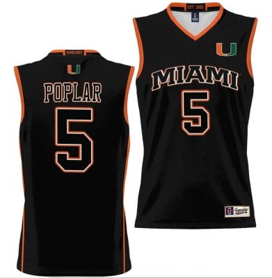 Wooga Poplar Jersey #5 Miami Hurricanes NIL College Basketball Lightweight Black