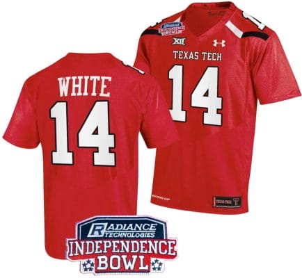 Xavier White Jersey #14 Texas Tech Red Raiders Independence Bowl Patch Football 2023 Red 8 Xavier White Jersey #14 Texas Tech Red Raiders Independence Bowl Patch Football 2023 Red