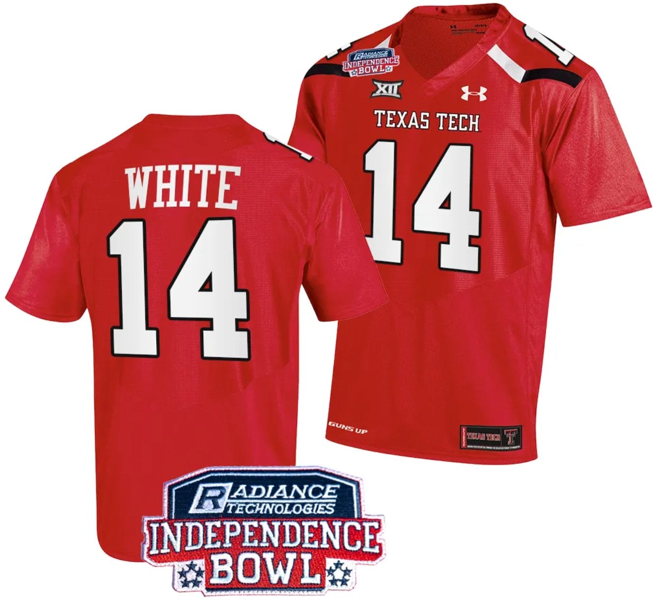 Xavier White Jersey #14 Texas Tech Red Raiders Independence Bowl Patch Football 2023 Red 1 Xavier White Jersey #14 Texas Tech Red Raiders Independence Bowl Patch Football 2023 Red