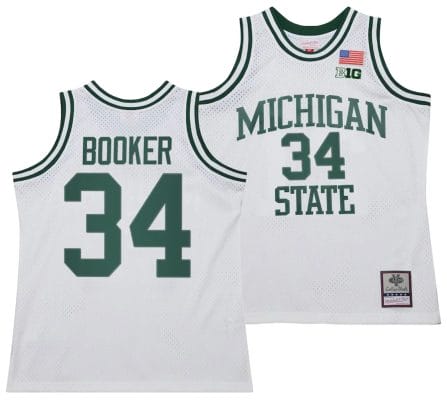 Xavier Booker Jersey #34 Michigan State Spartans 125th Basketball Anniversary 1990 Throwback White 6 Xavier Booker Jersey #34 Michigan State Spartans 125th Basketball Anniversary 1990 Throwback White