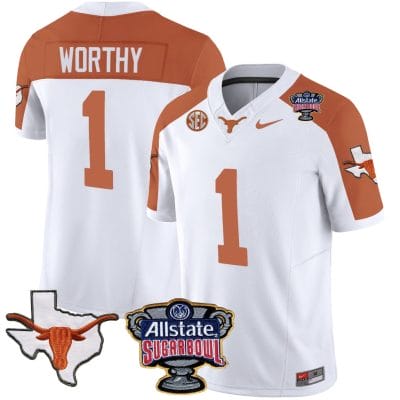 Xavier Worthy Jersey #1 Texas Longhorns Sugar Bowl Patch Vapor Football Inverted