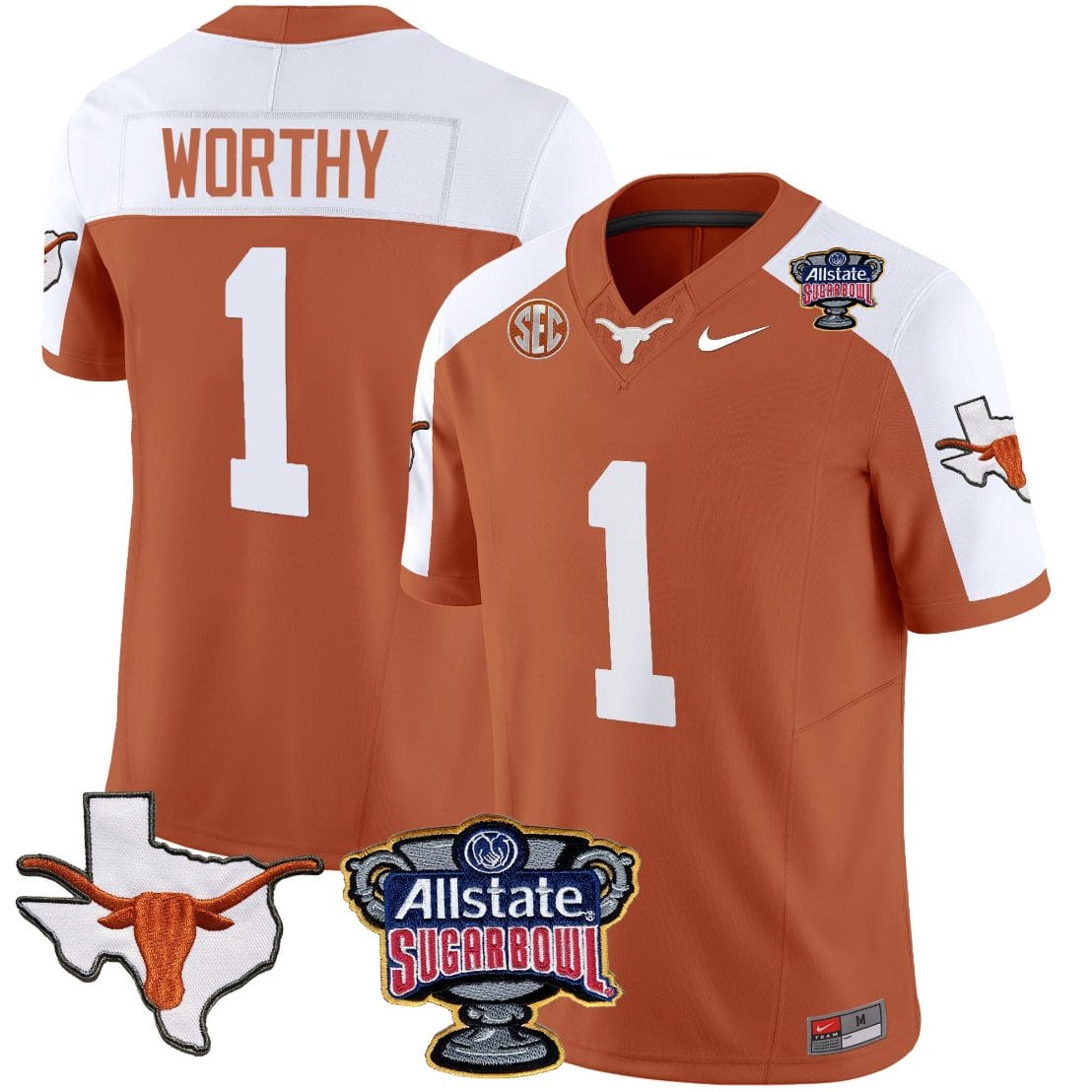 Xavier Worthy Jersey #1 Texas Longhorns Sugar Bowl Patch Vapor Football Orange Alternate 1 Xavier Worthy Jersey #1 Texas Longhorns Sugar Bowl Patch Vapor Football Orange Alternate