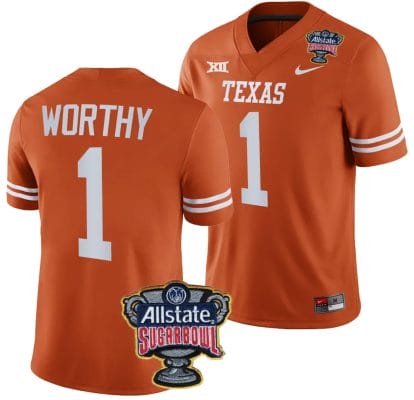 Xavier Worthy Jersey #1 Texas Longhorns Allstate Sugar Bowl Patch 2024 College Football Orange