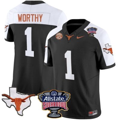 Xavier Worthy Jersey #1 Texas Longhorns Sugar Bowl Patch Vapor Football Black Alternate 8 Xavier Worthy Jersey #1 Texas Longhorns Sugar Bowl Patch Vapor Football Black Alternate
