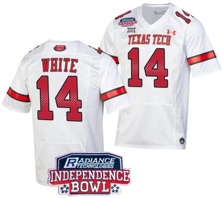 Xavier White Jersey #14 Texas Tech Red Raiders Independence Bowl Patch Football 2023 White 8 Xavier White Jersey #14 Texas Tech Red Raiders Independence Bowl Patch Football 2023 White