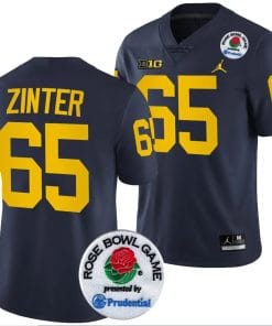 Zak Zinter Jersey #65 Michigan Wolverines Rose Bowl Game 2024 Patch College Football Playoff Navy
