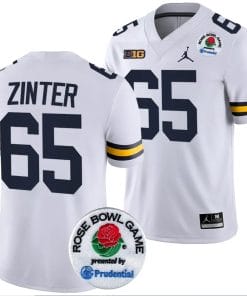 Zak Zinter Jersey #65 Michigan Wolverines Rose Bowl Game 2024 Patch College Football Playoff White