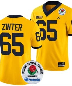 Zak Zinter Jersey #65 Michigan Wolverines Rose Bowl Game 2024 Patch College Football Playoff Maize