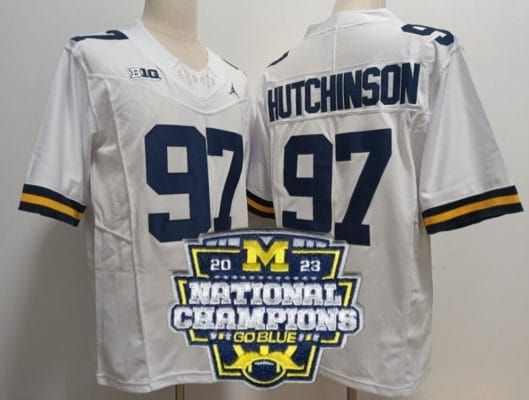 Aidan Hutchinson Jersey #97 Michigan Wolverines Football 2023 National Champions Patch White