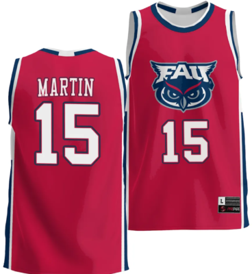 Alijah Martin Jersey #15 FAU Owls NIL Basketball Lightweight Red