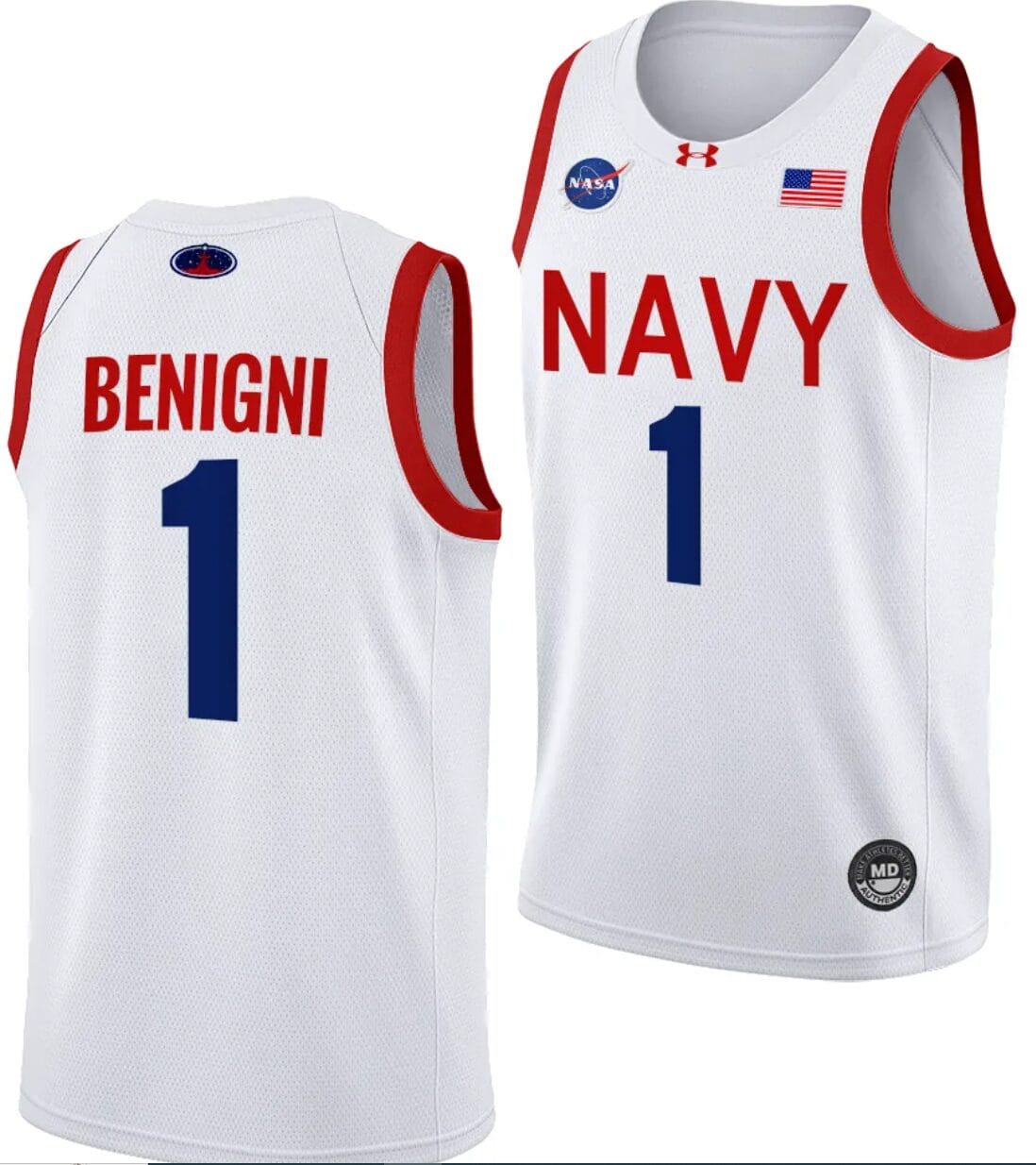 Austin Benigni Jersey #1 Navy Midshipmen NASA-Themed Basketball uniform 2023-24 White 1 Austin Benigni Jersey #1 Navy Midshipmen NASA-Themed Basketball uniform 2023-24 White