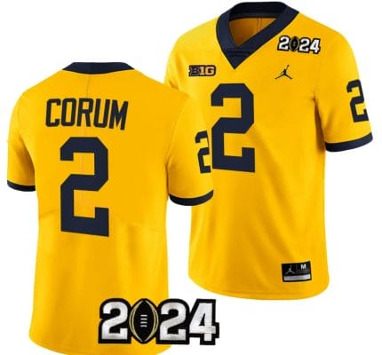 Blake Corum Jersey #2 Michigan Wolverines 2024 Football National Championship Playoff Yellow 8 Blake Corum Jersey #2 Michigan Wolverines 2024 Football National Championship Playoff Yellow