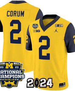 Blake Corum Jersey #2 Michigan Wolverines Vapor Limited Football 2024 National Champions Patch Navy Sleeves