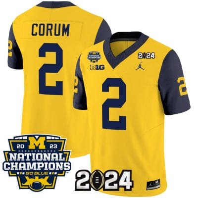 Blake Corum Jersey #2 Michigan Wolverines Vapor Limited Football 2024 National Champions Patch Navy Sleeves 8 Blake Corum Jersey #2 Michigan Wolverines Vapor Limited Football 2024 National Champions Patch Navy Sleeves
