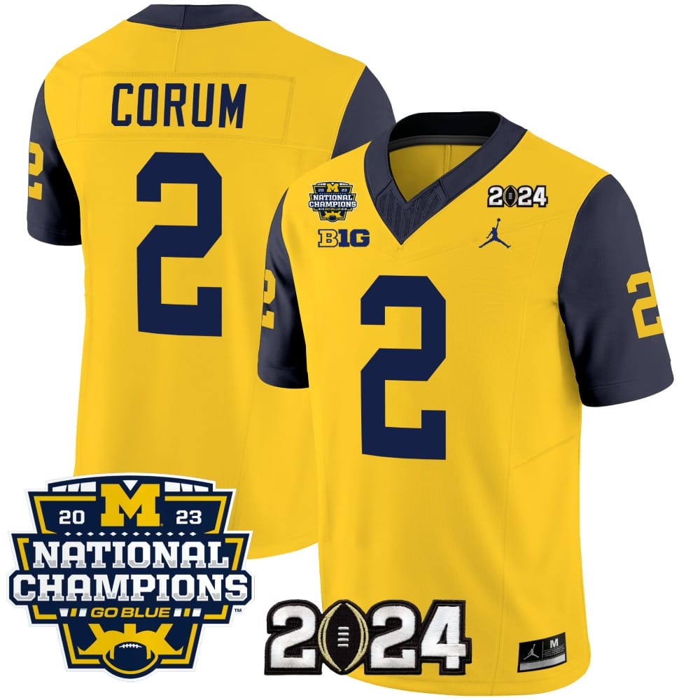 Blake Corum Jersey #2 Michigan Wolverines Vapor Limited Football 2024 National Champions Patch Navy Sleeves 1 Blake Corum Jersey #2 Michigan Wolverines Vapor Limited Football 2024 National Champions Patch Navy Sleeves